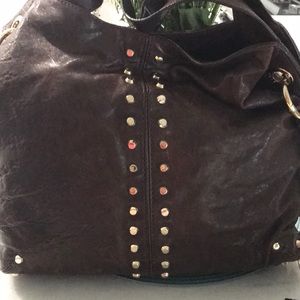 Michael Kors brown purse with gold trimming